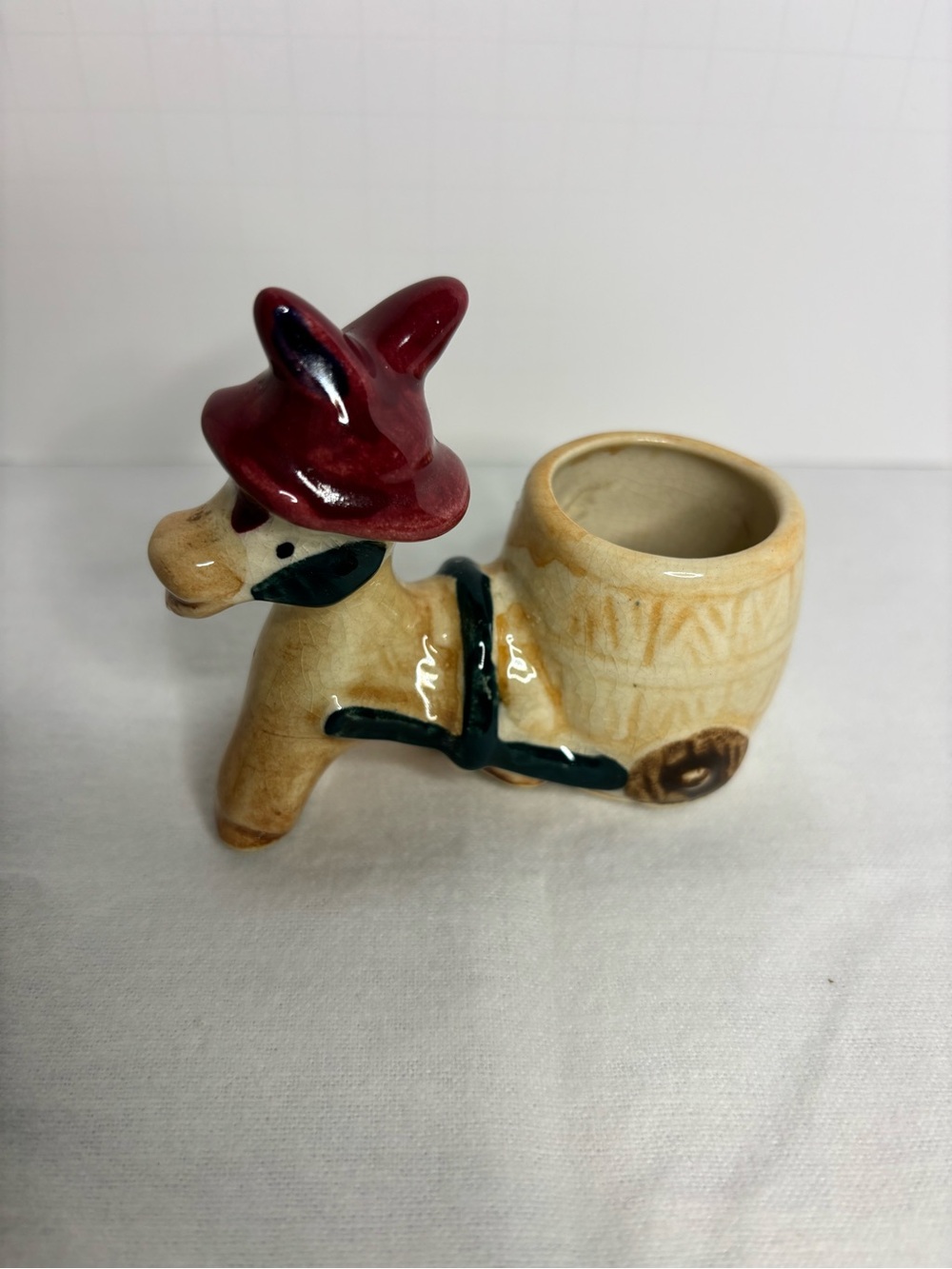 Charming Vintage Ceramic Donkey Toothpick/match Holder.